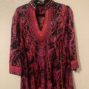 Vibrant Pink and Black  embellished Women's Tunic